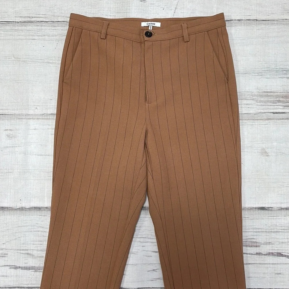 Ganni Pants Cropped Tan Black Striped Size X-Small XS - Picture 4 of 11